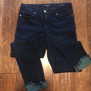 Skinny soft dark denim jeans.
